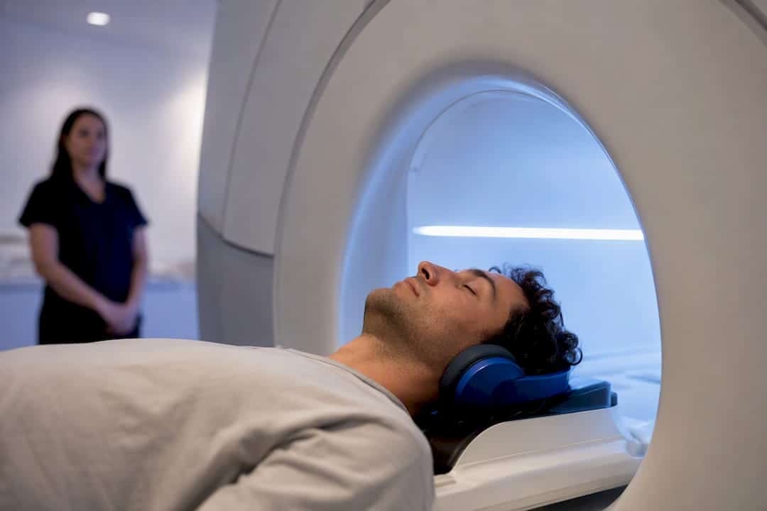 Participant undergoing functional brain imaging