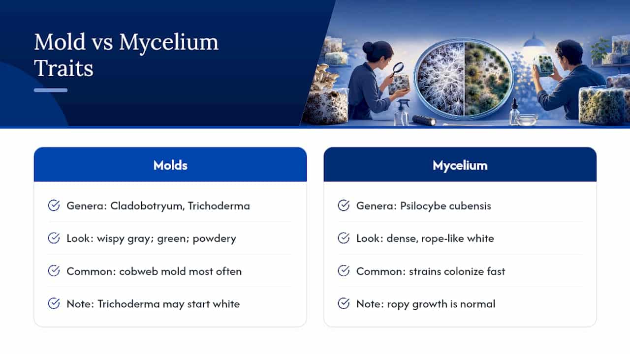 What Molds And Mycelium Species Actually Show Up In Cultivation? — Overview Diagram